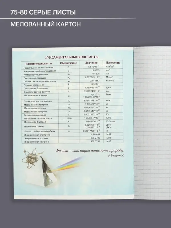 Тетрадь предметная 48 листов в клетку Calligrata &laquo;3D. Физика&raquo;, серые листы