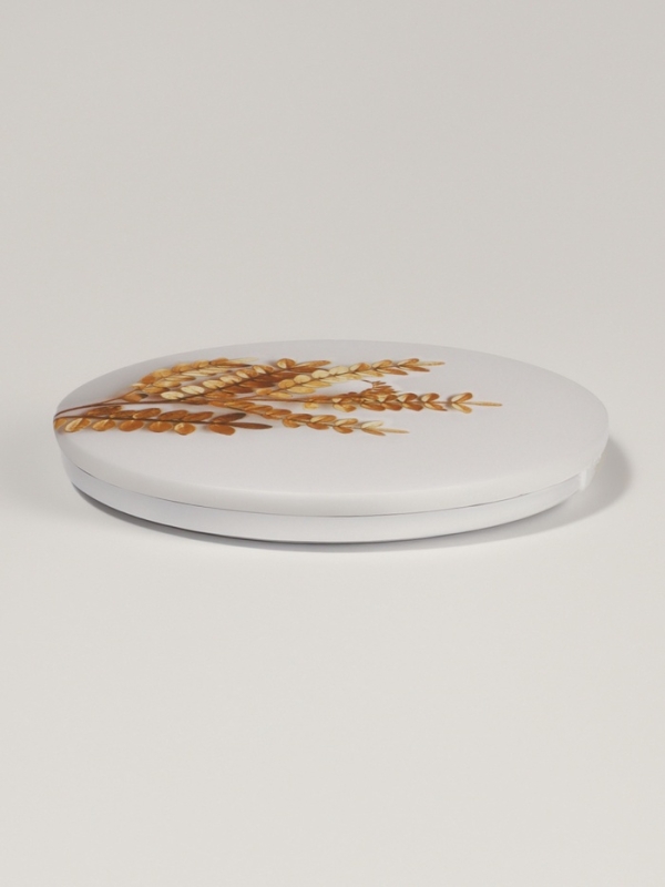 Зеркало складное круг (2) ЛИСТЬЯ d7,3см увел белое пласт пакет QF