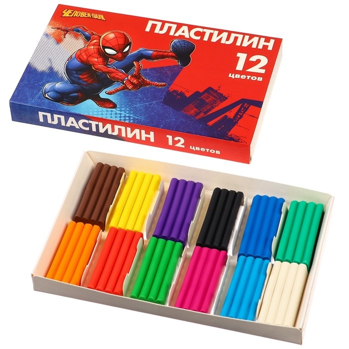 Пластилин 12 цветов 180 г &laquo;Супергерой&raquo;, Человек-паук