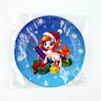 Тарелка бумажная "Лошадка в шапке" ,  голубая 18 см