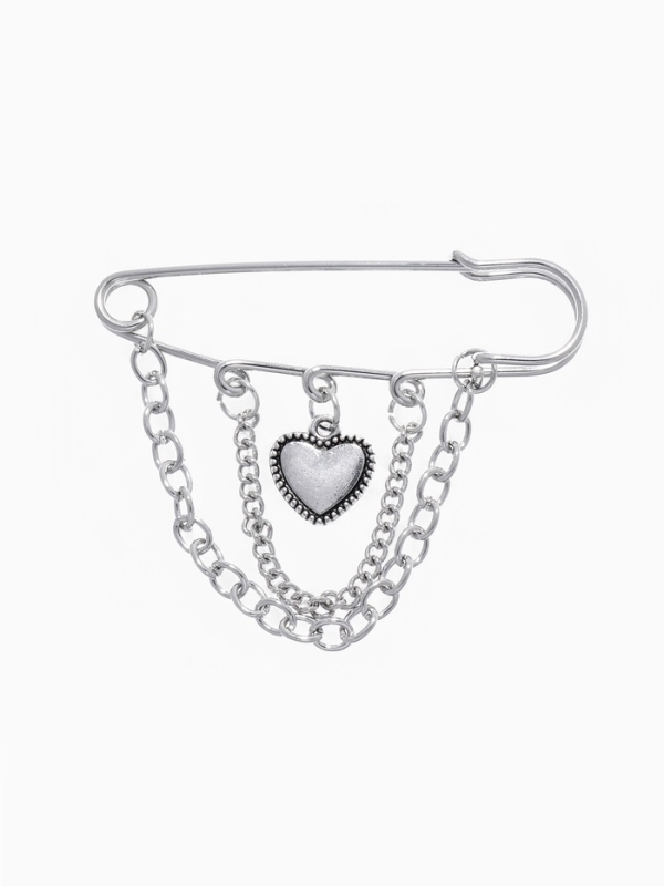 Булавка &laquo;Сердце&raquo; с цепочками, цвет перламутровый в серебре