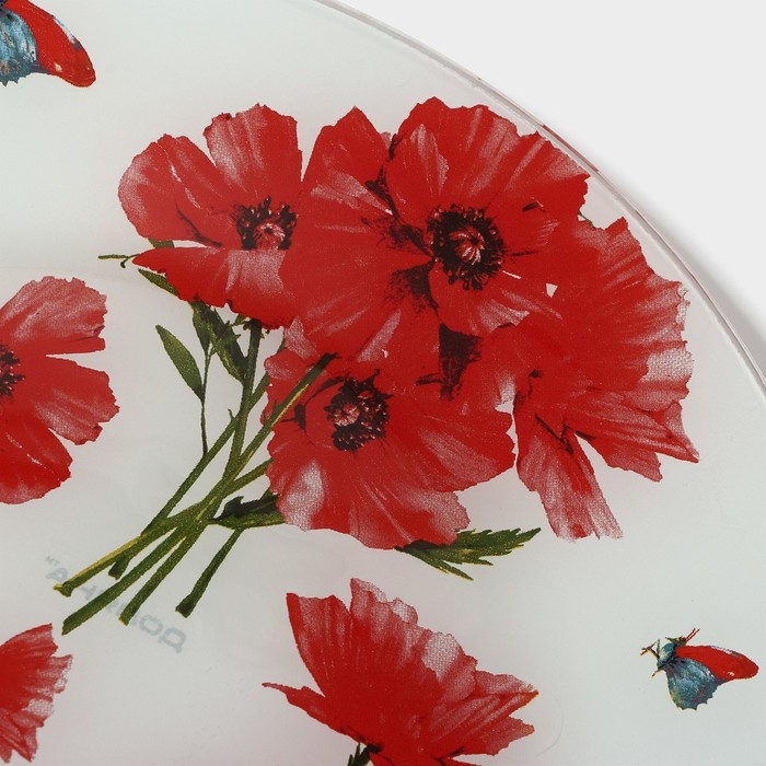 Тарелка стеклянная обеденная Доляна &laquo;Красные маки&raquo;, d=23 см