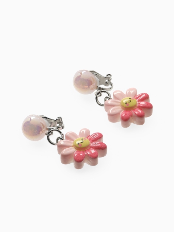 Серьги-клипсы детские "Выбражулька" цветок с жемчужиной, цвет розово-белый
