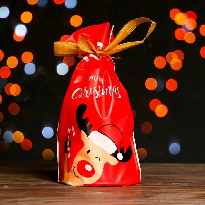 Пакет полиэтиленовый подарочный &laquo;Олень&raquo;, с завязками, 15&times;23 см