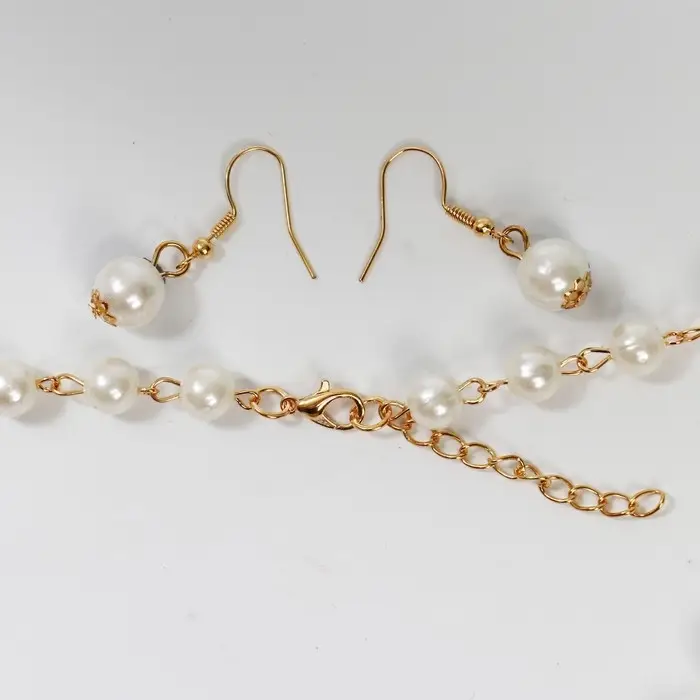 Набор 2 предмета: серьги, колье &laquo;Жемчуг&raquo; звезда в полумесяце, d=0,6-0,8, цвет белый в золоте