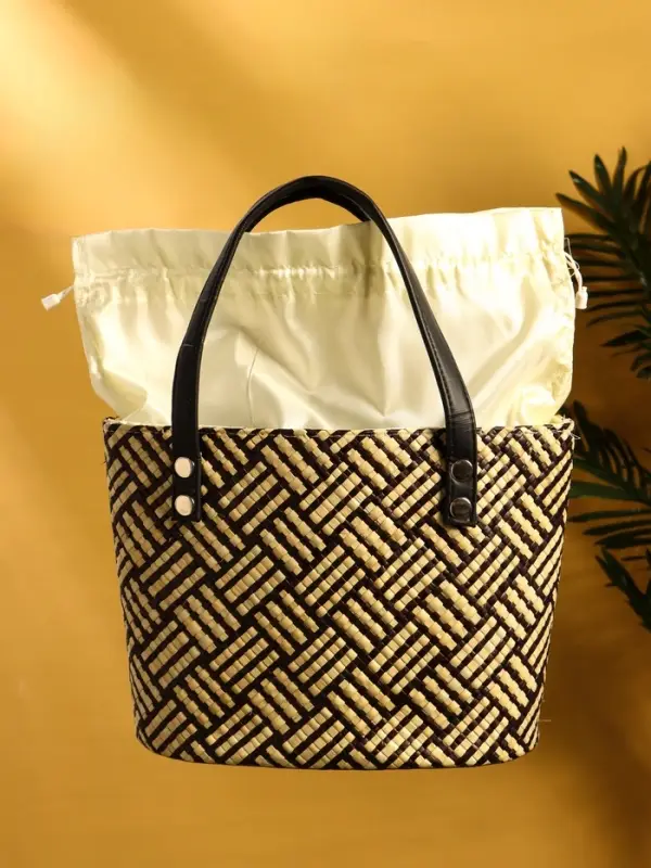 Сумка плетёная из пандана 27х19х42 см, цв. бежево-коричневый