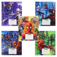 Тетрадь в клетку 24 листа, 5 видов МИКС, тиснение, обложка мелованный картон, &laquo;Человек-паук&raquo;