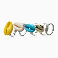 Набор колец 5 шт "Новый стиль" ракушки, размер МИКС, цветные в  серебре