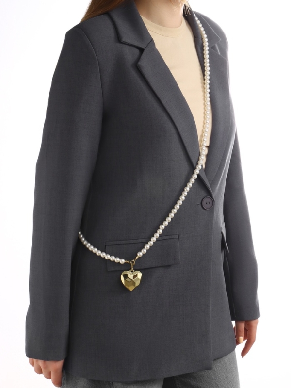 Портупея жемчужная с кулоном &laquo;Сердце&raquo;, 129 см, белая в золоте