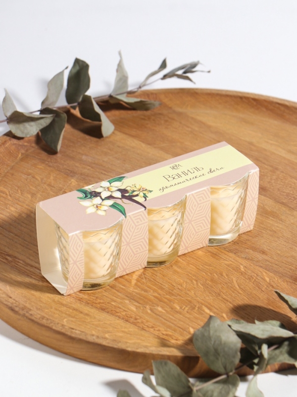 Свеча ароматическая в стакане (набор 3 шт) по 50 мл, 10 ч, 32 гр, ВАНИЛЬ Свеча ароматическая в стакане (набор 3 шт) по 50 мл, 10 ч, 32 гр, ВАНИЛЬ