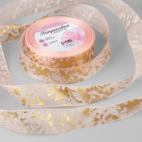 Лента капроновая с тиснением &laquo;Мрамор&raquo;, 25 мм &times; 23 &plusmn; 1 м, цвет розовый/золотой №041