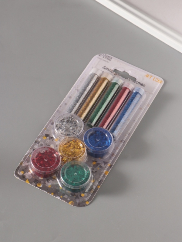 Глиттер "Пудра и шестигранники" металлик набор 5х6 гр и 5х5 гр 21,4х9,3 см