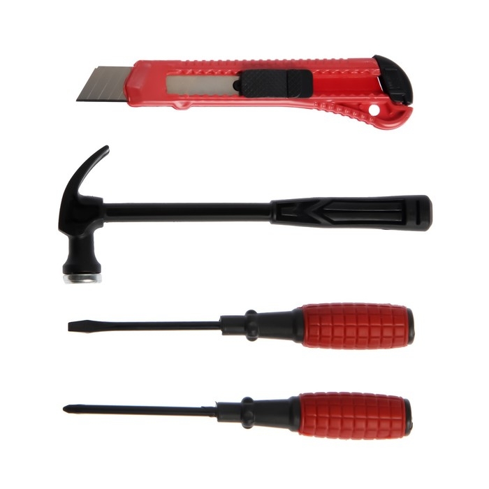 Набор инструментов ЛОМ, молоток, 2 отвертки, нож, 4 предмета Набор инструментов ЛОМ, молоток, 2 отвертки, нож, 4 предмета