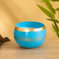 Свеча в чаше Yoga heal the soul голубая, соевый воск 200 гр 8,5х7 см