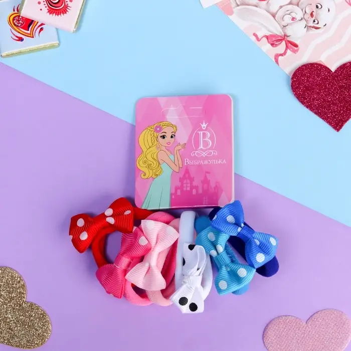 Резинки для волос &laquo;Бантик&raquo;, набор 6 шт., горошек