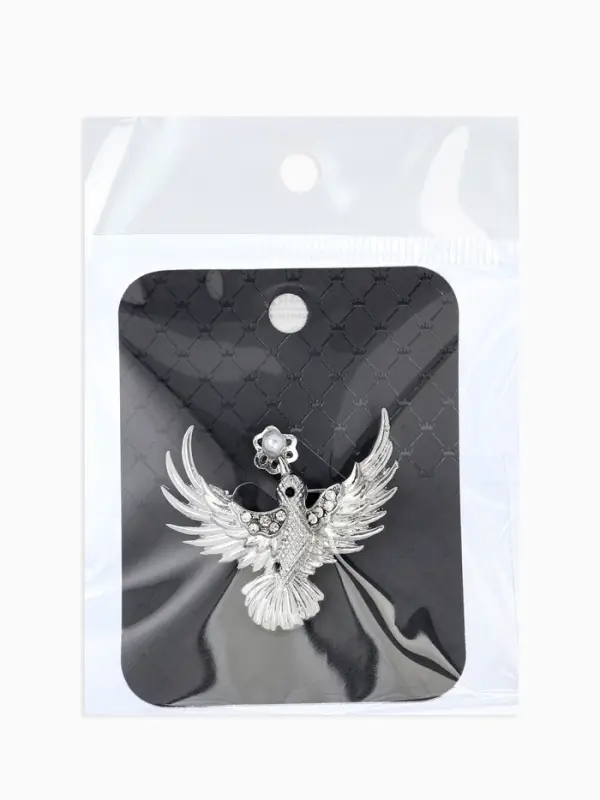 Брошь "Калибри с цветком", цвет белый в серебре