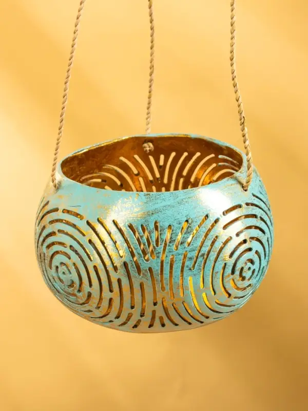 Подсвечник подвесной из кокоса, 14&times;14&times;10 см, бирюзово-золотой