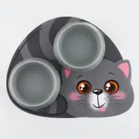 Набор коврик под миску "Вку-у-усно!" + 2 миски пластиковые серые