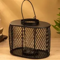 Подсвечник фонарь со стеклянной колбой 19,5х23х15,5 см, d 10 см, металл, цв. чёрный