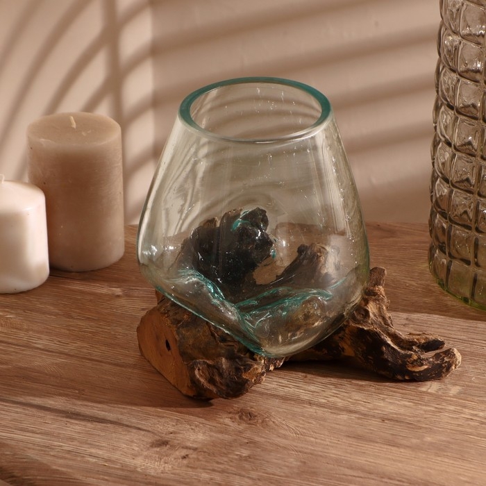 Вазон стекло на коряге "Индивидуальность" 15х15х15 см