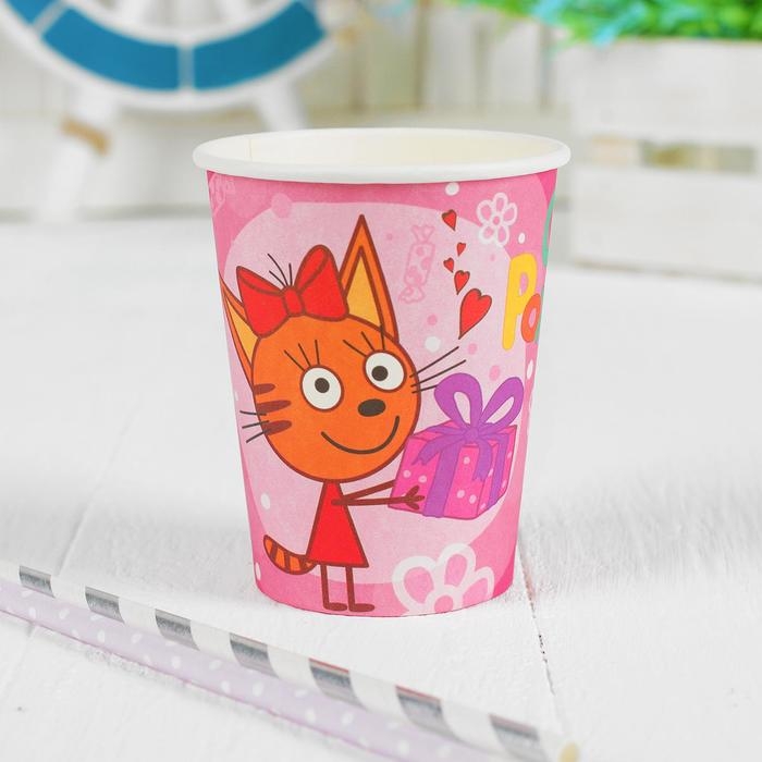 Стакан бумажный &laquo;Три кота&raquo;, в наборе 6 шт., 180 мл, цвет розовый