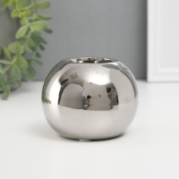 Подсвечник керамика на 1 свечу "Шар" d=3,5 см серебро 9,5х9,5х6,5 см