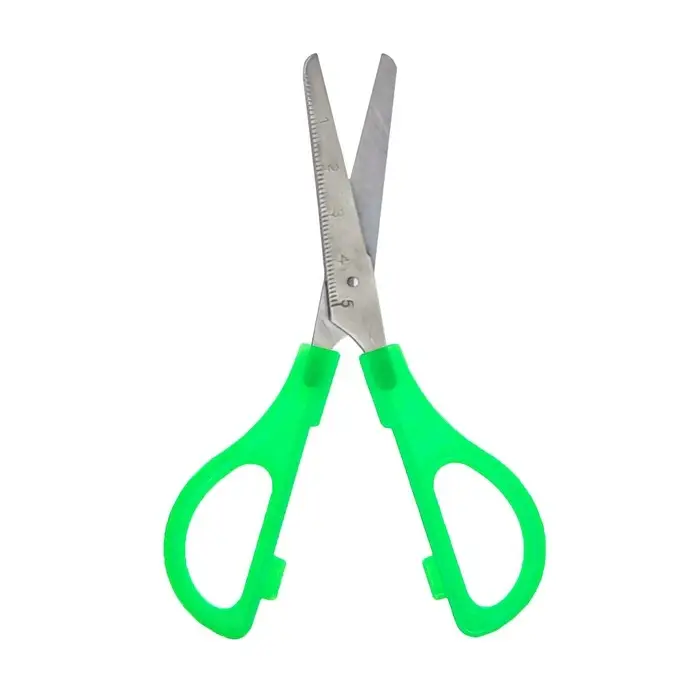 Ножницы канцелярские 13 см, пластиковые ручки, закруглённые концы с линейкой, корпус МИКС