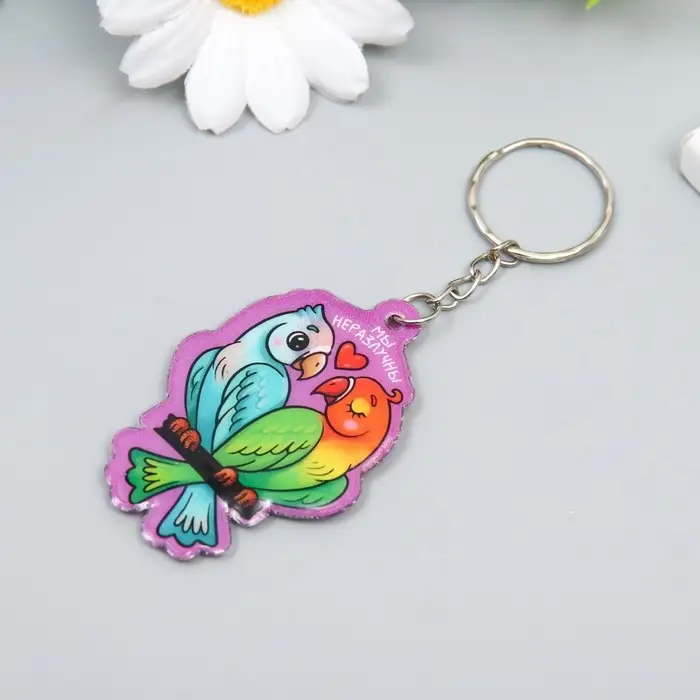 Брелок для ключей на кольце &laquo;Попугайчики неразлучники&raquo;, ПВХ мягкий, 6&times;4 см