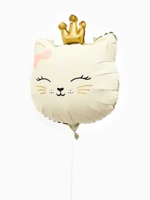Воздушный шар фольгированный 32" "Кошечка с короной" цвет кремовый