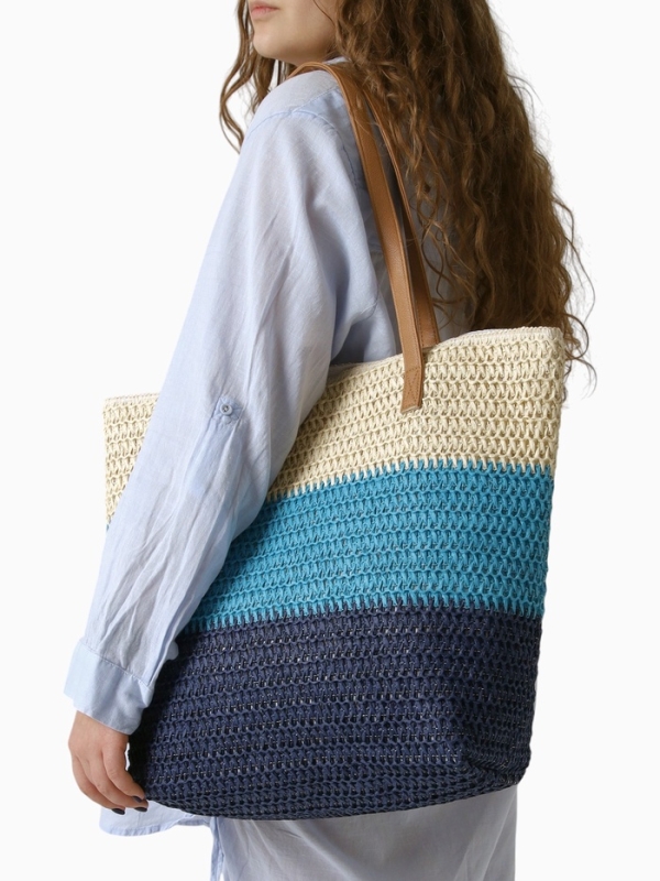 Сумка пляжная Полосы, 47*12*35, отд на молнии, подкладка, беж/синий Сумка пляжная Полосы, 47*12*35, отд на молнии, подкладка, беж/синий