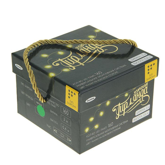 Гирлянда &laquo;Бахрома&raquo; 3 &times; 0.6 м, IP44, УМС, тёмная нить, 160 LED, свечение зелёное, 220 В