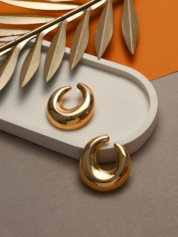 Серьги металл &laquo;Кольца&raquo; полумесяц, цвет золото