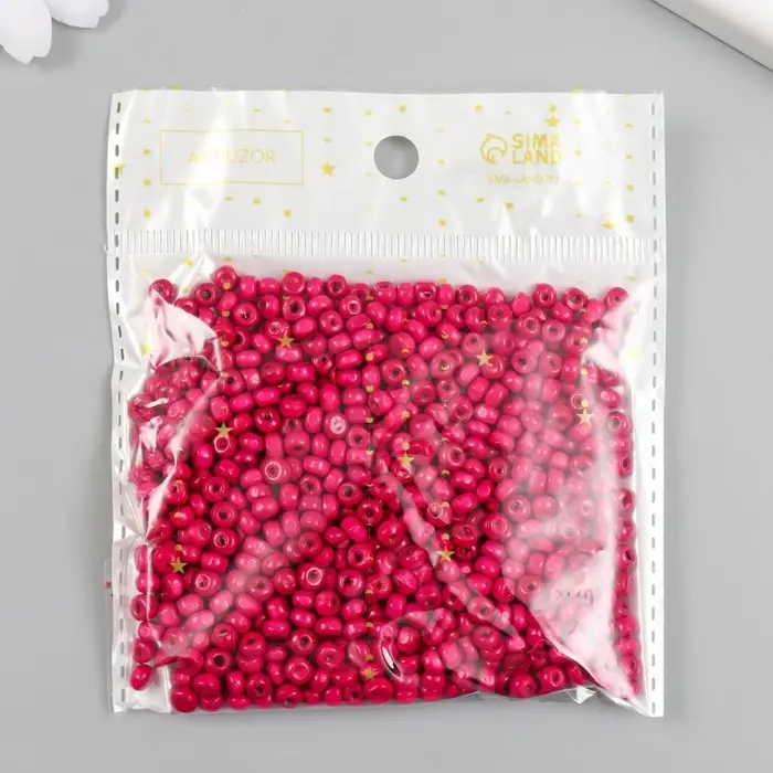 Бусины для творчества дерево "Ярко-розовые" d=0,4 см набор 20 гр