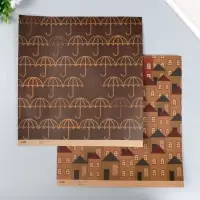 Бумага для скрапбукинга двусторонняя крафт "Домики и зонтики" плотность 180 гр 30,5х32 см