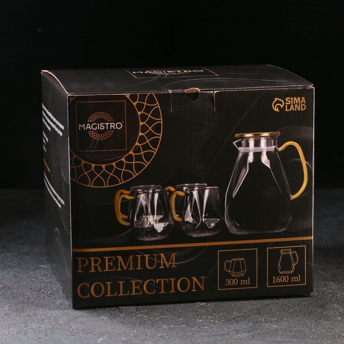 Набор для напитков из стекла Magistro &laquo;Льдинка&raquo;, 5 предметов: кувшин 1,6 л, 4 кружки 300 мл