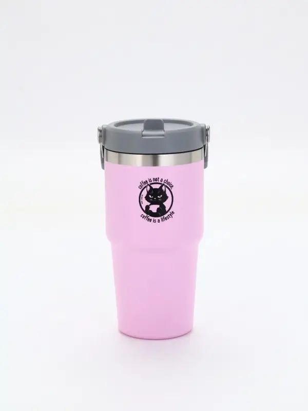 Термостакан с ручкой "Coffee", 600 мл, розовая