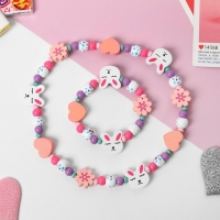 Набор детский 2 предмета: бусы, браслет «Выбражулька», зайчик, цветной Набор детский 2 предмета: бусы, браслет «Выбражулька», зайчик, цветной