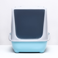 Туалет-домик для кошек закрытый с дверцей 43*32*33 см, бирюзово-серый