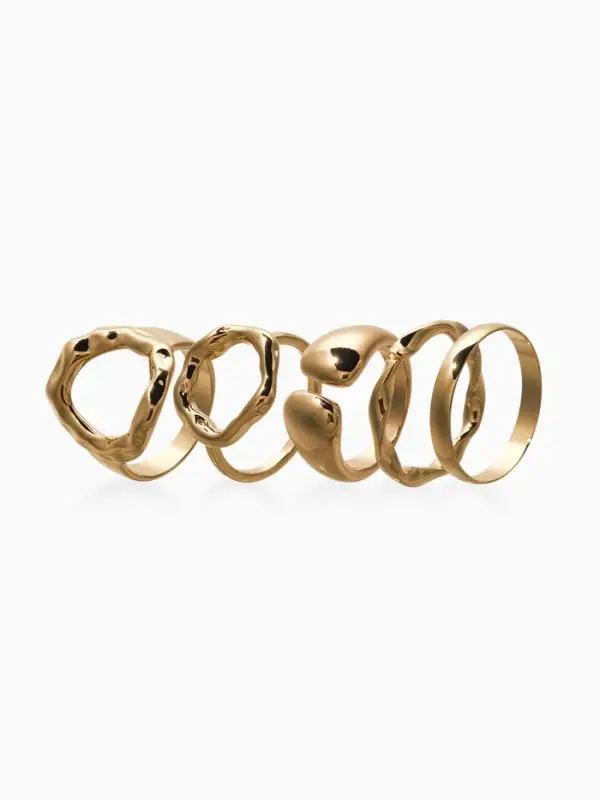 Набор колец 5 шт "Новый стиль" мятый, размер МИКС, цвет золото