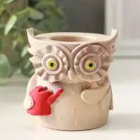 Карандашница "Сова с лейкой", 8х8 см, гипс, слоновая кость