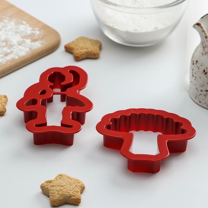 Набор форм для печенья Доляна &laquo;Балет&raquo;, 2 шт, пачка 8&times;7&times;2, балерина 8&times;5,5&times;2 см, цвет красный