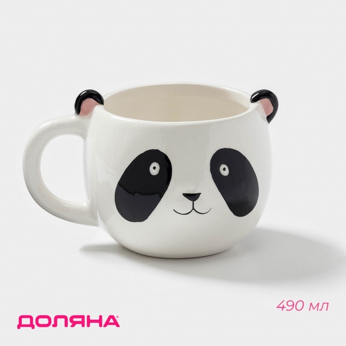 Кружка Доляна &laquo;Панда&raquo;, 490 мл, доломит, белая