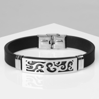 Браслет унисекс «Мощь» прямоугольник с узором, цвет чёрный с серебром, 22 см Браслет унисекс «Мощь» прямоугольник с узором, цвет чёрный с серебром, 22 см