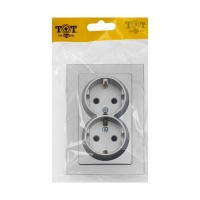 Розетка двухместная TOT Matte Glass, 16 А, скрытая, с з/к, стекло, серебристая Розетка двухместная TOT Matte Glass, 16 А, скрытая, с з/к, стекло, серебристая