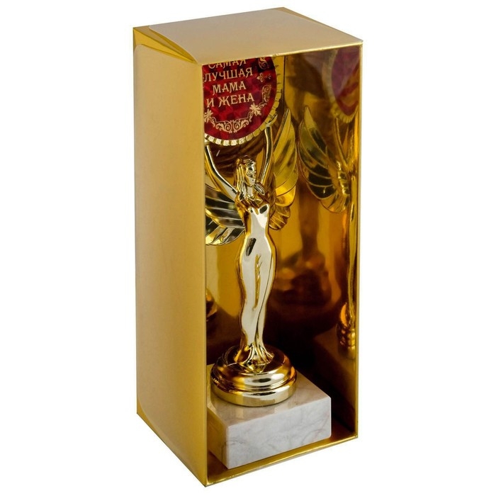 Кубок наградная фигура Ника с вкладышем &laquo;Самая лучшая мама и жена&raquo;, пластик, подставка камень, золото, 18 х 7 см