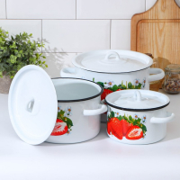 Набор эмалированных кастрюль &laquo;Клубника садовая&raquo;, 3 предмета: 1,5 л, 2,9 л, 4,5 л