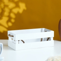 Кашпо деревянное 24.5&times;13.5&times;9 см "Двушка Лайт" реечное, ручка верёвка, белый Дарим Красиво