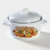 Кастрюля эмалированная цилиндрическая &laquo;Уральский сувенир&raquo;, 3 л, индукция, цвет белый, деколь МИКС