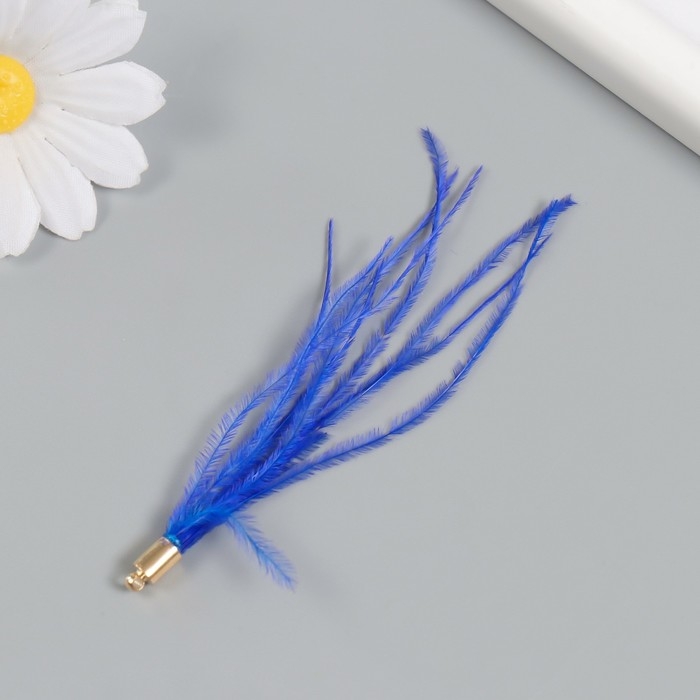Декор для творчества перо "Кисть Страус" набор 2 шт  синий 9х0,5 см