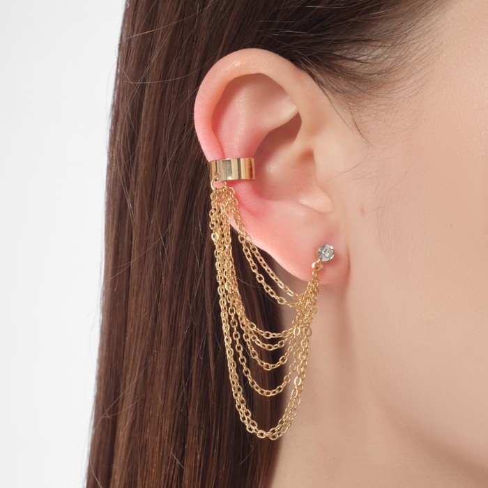 Серьга &laquo;Кафф&raquo; восемь цепочек, цвет золото